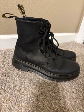 Dr. Martens Black Leather Lace-Up Boots with Yellow Stitching